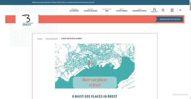 Security scan screenshot of https://www.marinasbrest.fr/en/all-the-news/8-must-see-places-in-brest/