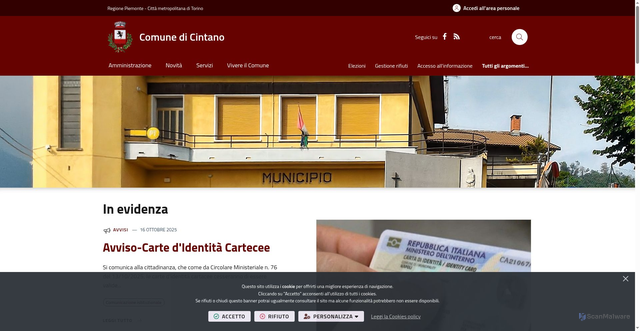 Security scan screenshot of https://www.comune.cintano.to.it/it-it/home