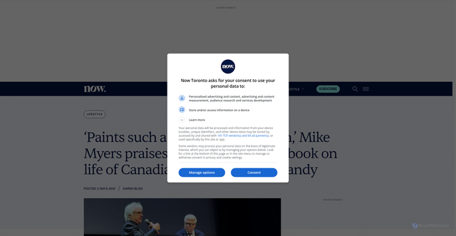 Security scan screenshot of https://nowtoronto.com/lifestyle/mike-myers-praises-brother-pauls-new-book-on-life-of-canadian-comedian-john-candy/