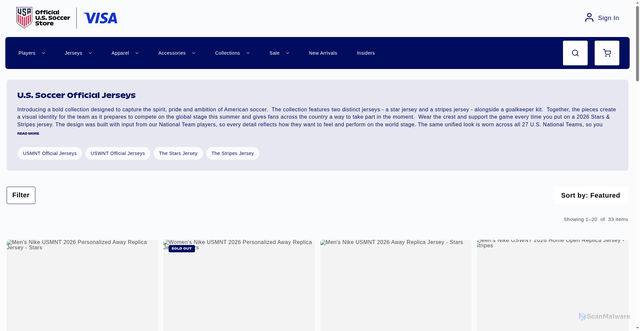 Security scan screenshot of https://store.ussoccer.com/collections/jerseys?srsltid=AfmBOooboMeUsJ_N01blQr1hf7qV6rAacPLdPDCPOigh6NQl5br3DoaU