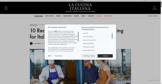 Security scan screenshot of https://www.lacucinaitaliana.com/italian-food/italian-dishes/stanley-tucci-recipes-searching-for-italy