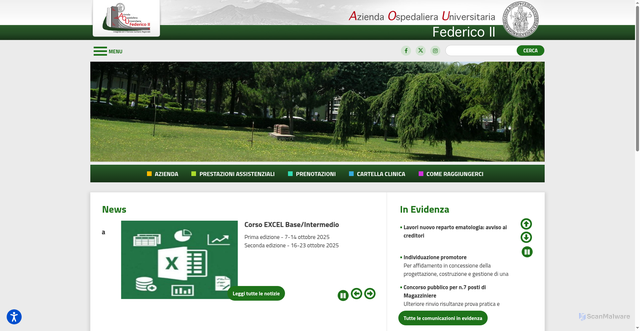 Security scan screenshot of https://www.policlinico.unina.it/flex/cm/pages/ServeBLOB.php/L/IT/IDPagina/1
