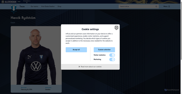 Security scan screenshot of https://www.mff.se/en/team/men/staff/henrik-rydstrom/