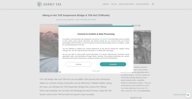 Security scan screenshot of https://www.journeyera.com/trift-bridge-trift-hut-hike/