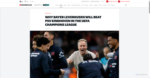 Security scan screenshot of https://www.bundesliga.com/en/bundesliga/news/why-bayer-leverkusen-will-beat-psv-eindhoven-uefa-champions-league-34199