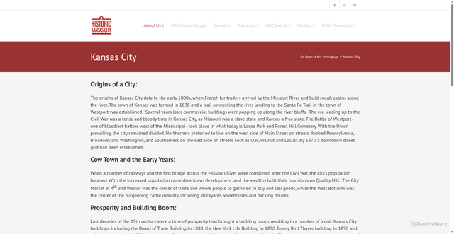 Security scan screenshot of https://www.historickansascity.org/kansas-city/