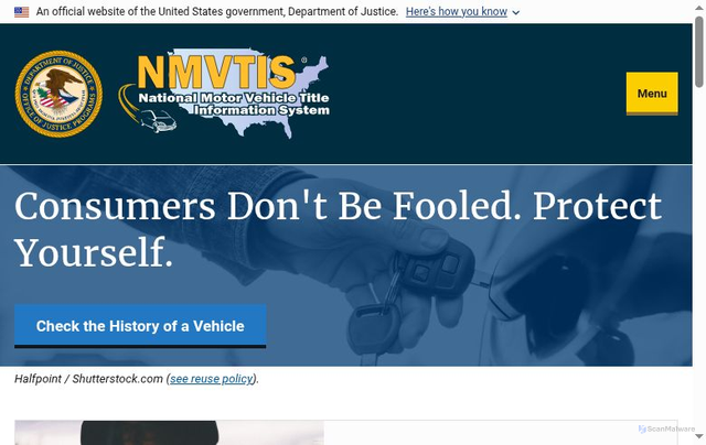 Security scan screenshot of https://vehiclehistory.bja.ojp.gov/