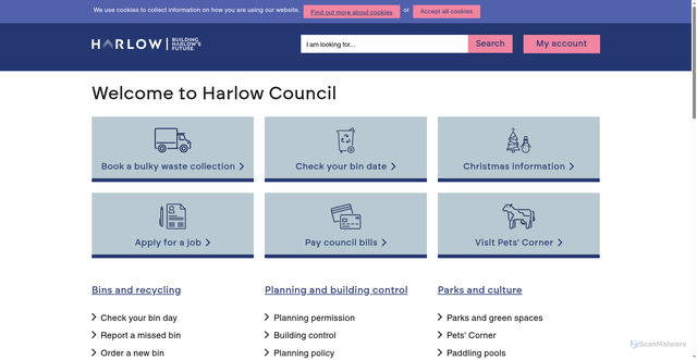 Security scan screenshot of https://www.harlow.gov.uk/