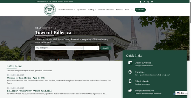 Security scan screenshot of https://billerica.gov/