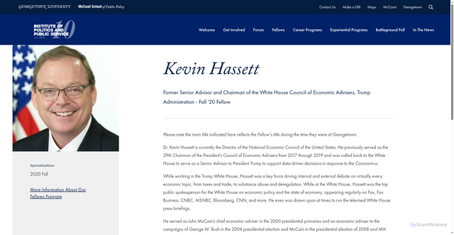 Security scan screenshot of https://politics.georgetown.edu/profile/kevin-hassett/