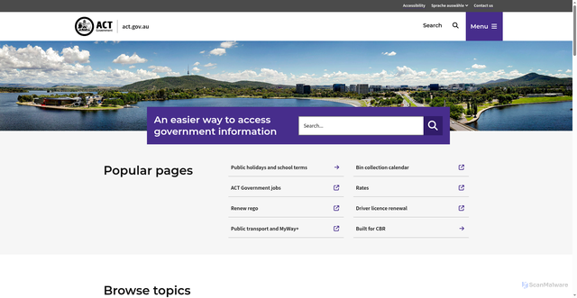 Security scan screenshot of https://www.act.gov.au/