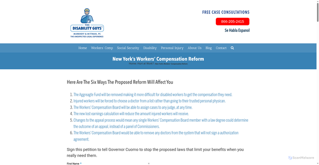Security scan screenshot of https://thedisabilityguys.com/workers-compensation/new-york-reform/