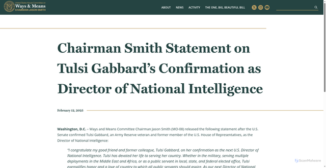 Security scan screenshot of https://waysandmeans.house.gov/2025/02/12/chairman-smith-statement-on-tulsi-gabbards-confirmation-as-director-of-national-intelligence/