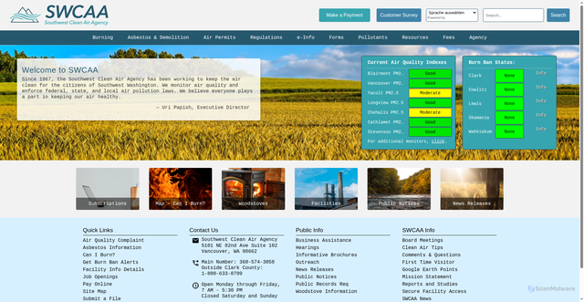 Security scan screenshot of https://swcleanair.gov/