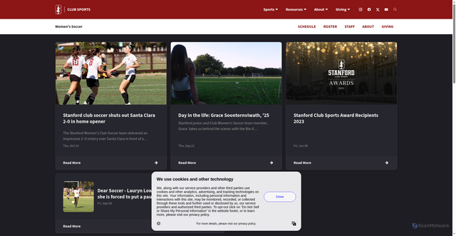 Security scan screenshot of https://stanfordclubsports.com/sports/womens-soccer