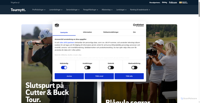 Security scan screenshot of https://tournytt.se/?utm_source=newsletter&utm_medium=email&utm_campaign=Dormy_Open___summering_efter_t_vling_v_36__2026_&dt_id=fcd58f97-538d-4232-8bec-ce92f0c0cceb