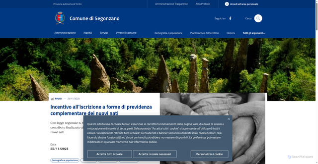 Security scan screenshot of https://www.comune.segonzano.tn.it/