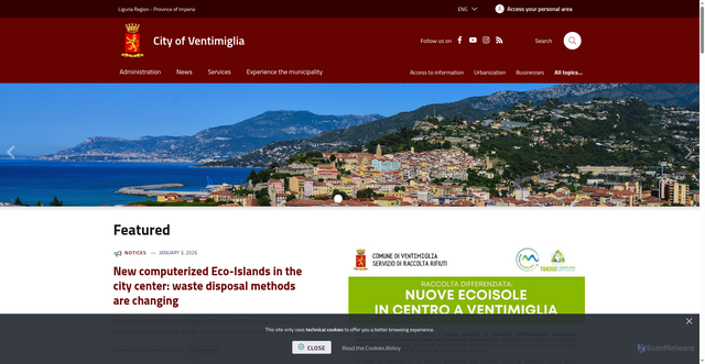 Security scan screenshot of https://www.comune.ventimiglia.im.it/it-it/home