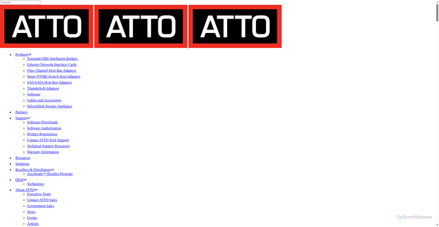 Security scan screenshot of https://www.atto.com/products/thunderlink-adapters/