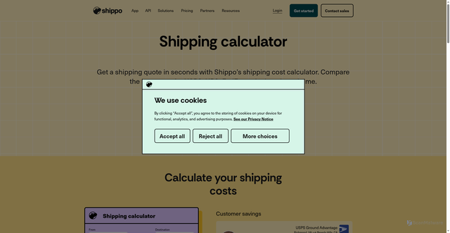 Security scan screenshot of https://goshippo.com/shipping-calculator
