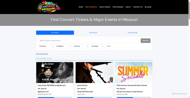Security scan screenshot of https://www.livemusicmissouri.com/find-concerts