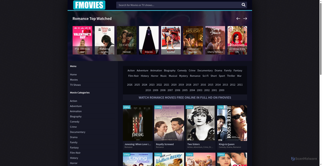 Security scan screenshot of https://fimovies.net/films/romance/