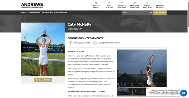 Security scan screenshot of https://www.andrewssportsmedicine.com/comeback-stories/caty-mcnally