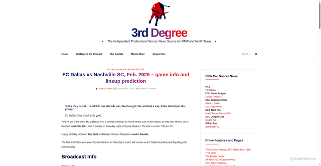 Security scan screenshot of https://3rddegree.net/fc-dallas-vs-nashville-sc-feb-2026-game-info-and-lineup-prediction?amp=1