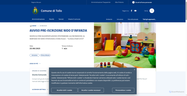 Security scan screenshot of https://www.comune.tollo.ch.it/
