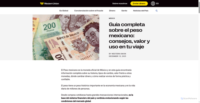 Security scan screenshot of https://www.westernunion.com/blog/es/guia-peso-mexicano/