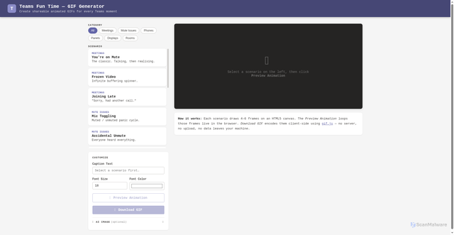 Security scan screenshot of https://teamsfuntime-hf-proxy.pages.dev/teams-gif-generator