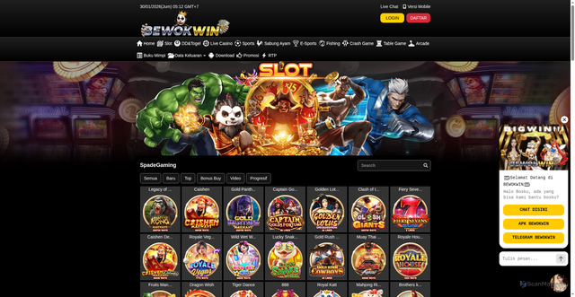 Security scan screenshot of https://apk4-bewokwin.com/desktop/game/slot/spadegaming