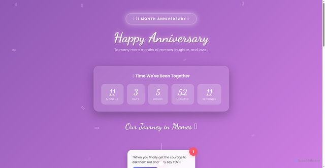 Security scan screenshot of https://thehulingelbimbo-rcbblvvz8u.edgeone.app/11_month_anniversary.html
