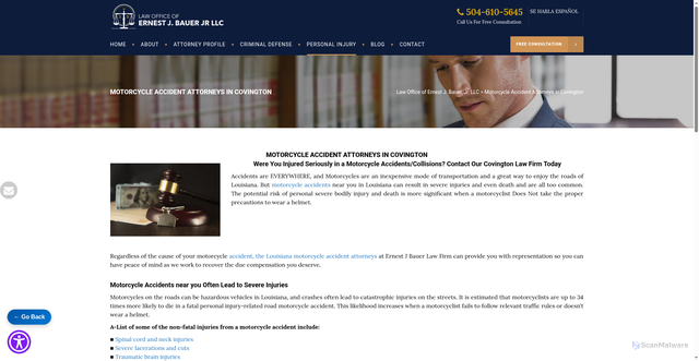 Security scan screenshot of https://www.ernestbauerlaw.com/motorcycle-accident-attorneys-in-covington/