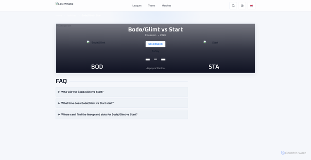 Security scan screenshot of https://www.last-whistle.com/en/matches/2026/5117/bodo-glimt-vs-start