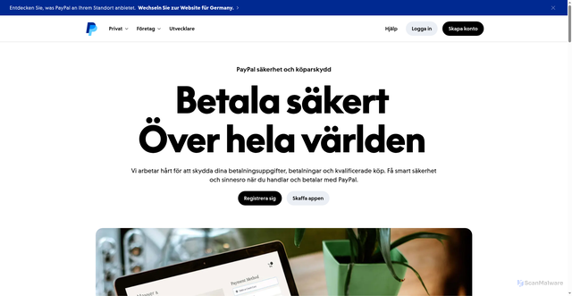 Security scan screenshot of https://www.paypal.com/se/digital-wallet/security-and-protection