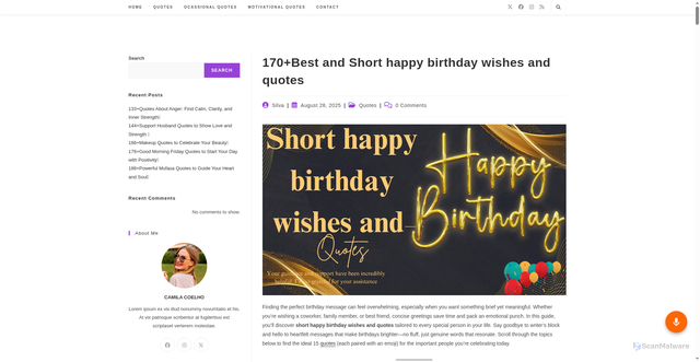 Security scan screenshot of https://coadvine.com/short-happy-birthday-wishes-and-quotes/