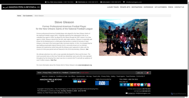 Security scan screenshot of https://www.amazingperu.com/customers/steve-gleason.asp