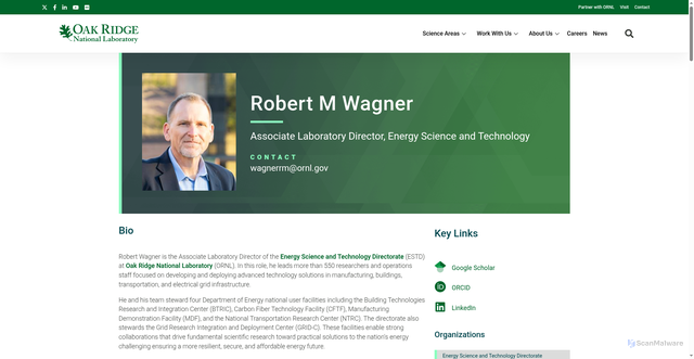 Security scan screenshot of https://www.ornl.gov/staff-profile/robert-m-wagner