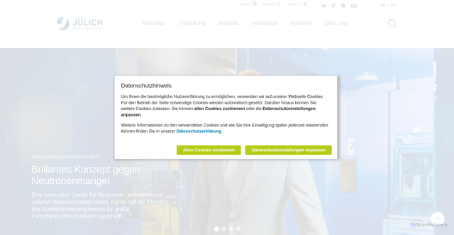 Security scan screenshot of https://www.fz-juelich.de/de