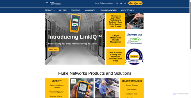 Security scan screenshot of https://www.flukenetworks.com