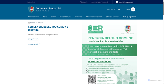 Security scan screenshot of https://www.comune.preganziol.tv.it/