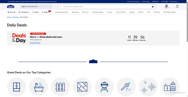 Security scan screenshot of https://www.lowes.com/l/savings/daily-deals