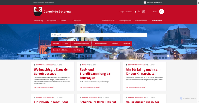Security scan screenshot of https://www.comune.scena.bz.it/de