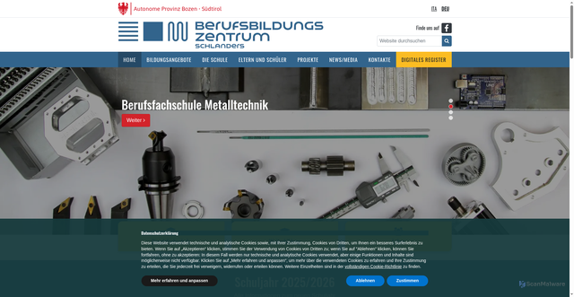 Security scan screenshot of https://www.schlanders.berufsschule.it/
