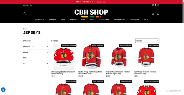 Security scan screenshot of https://cbhshop.com/collections/jerseys?srsltid=AfmBOor-8DZOSOnuhqzdBOM1P0TkniR-ENYWwZZVezn3JjrS_9bmrHKd