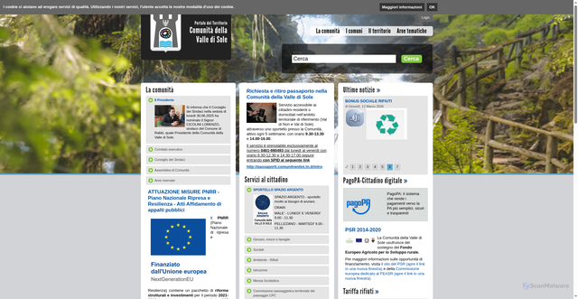 Security scan screenshot of https://www.comunitavalledisole.tn.it/
