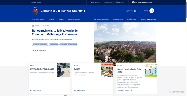 Security scan screenshot of https://www.comune.vallelunga.cl.it/