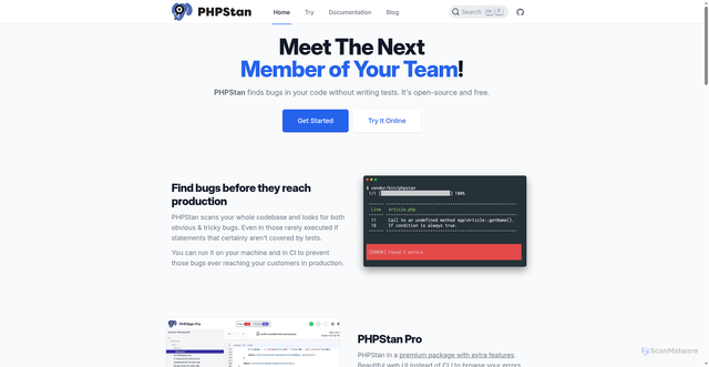 Security scan screenshot of https://phpstan.org/