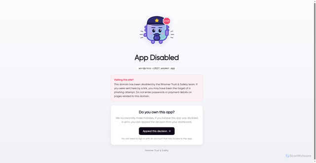 Security scan screenshot of https://wordpress-c2627.wasmer.app/wp-content/